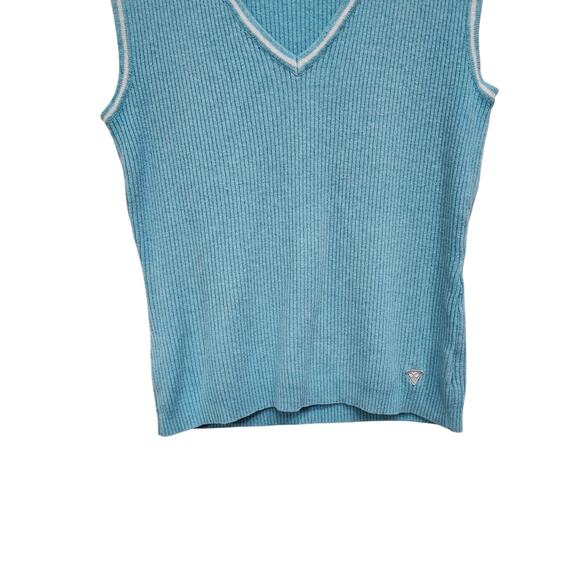 Walter Genuin Cable Knitted Ribbed Sleeveless V-Neck Sweater Blue Size M - Picture 4 of 9
